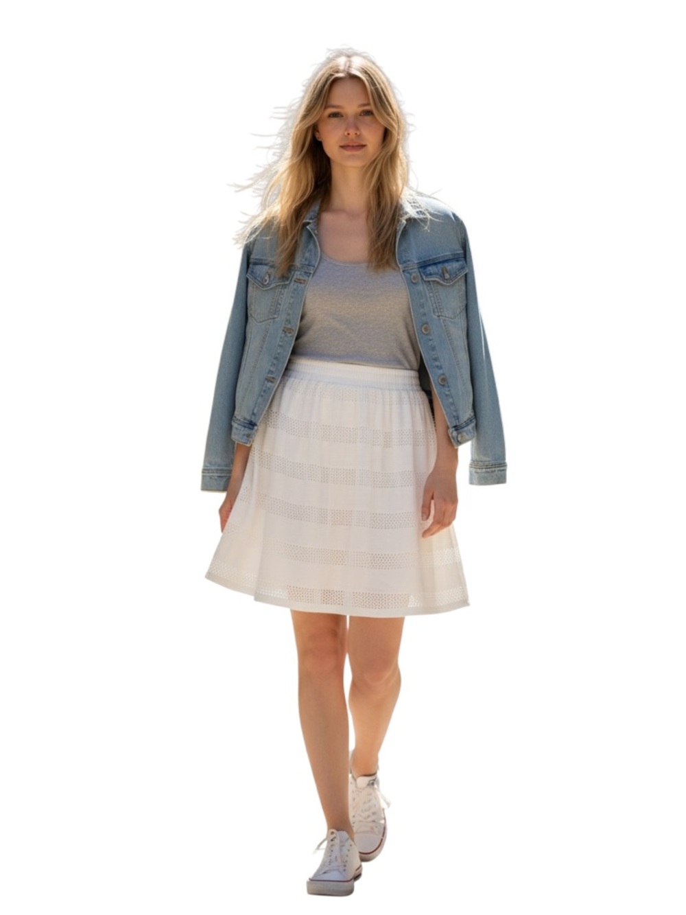 Jacqueline De Yong white mini skirt crochet jersey soft liner elastic waist XS